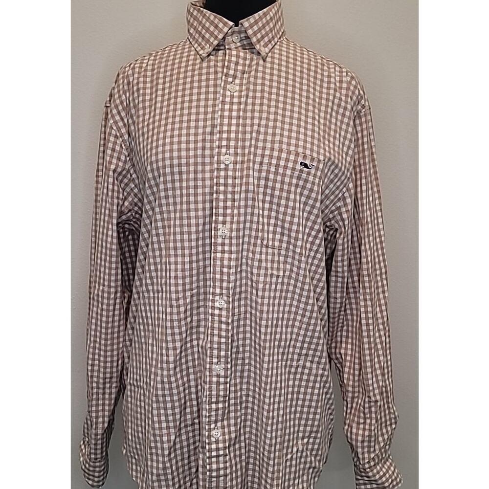 Vineyard Vines Tucker Shirt Brown Gingham Large Preppy